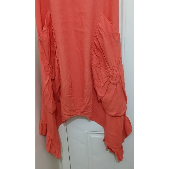 For Cynthia womens medium flare linen coral peach shift dress classic capsule - Picture 3 of 7